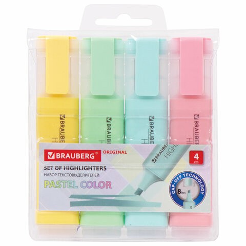 Набор текстовыделителей Brauberg Original Pastel 1-5 мм 4 цвета 151697 цена за 3 шт , 